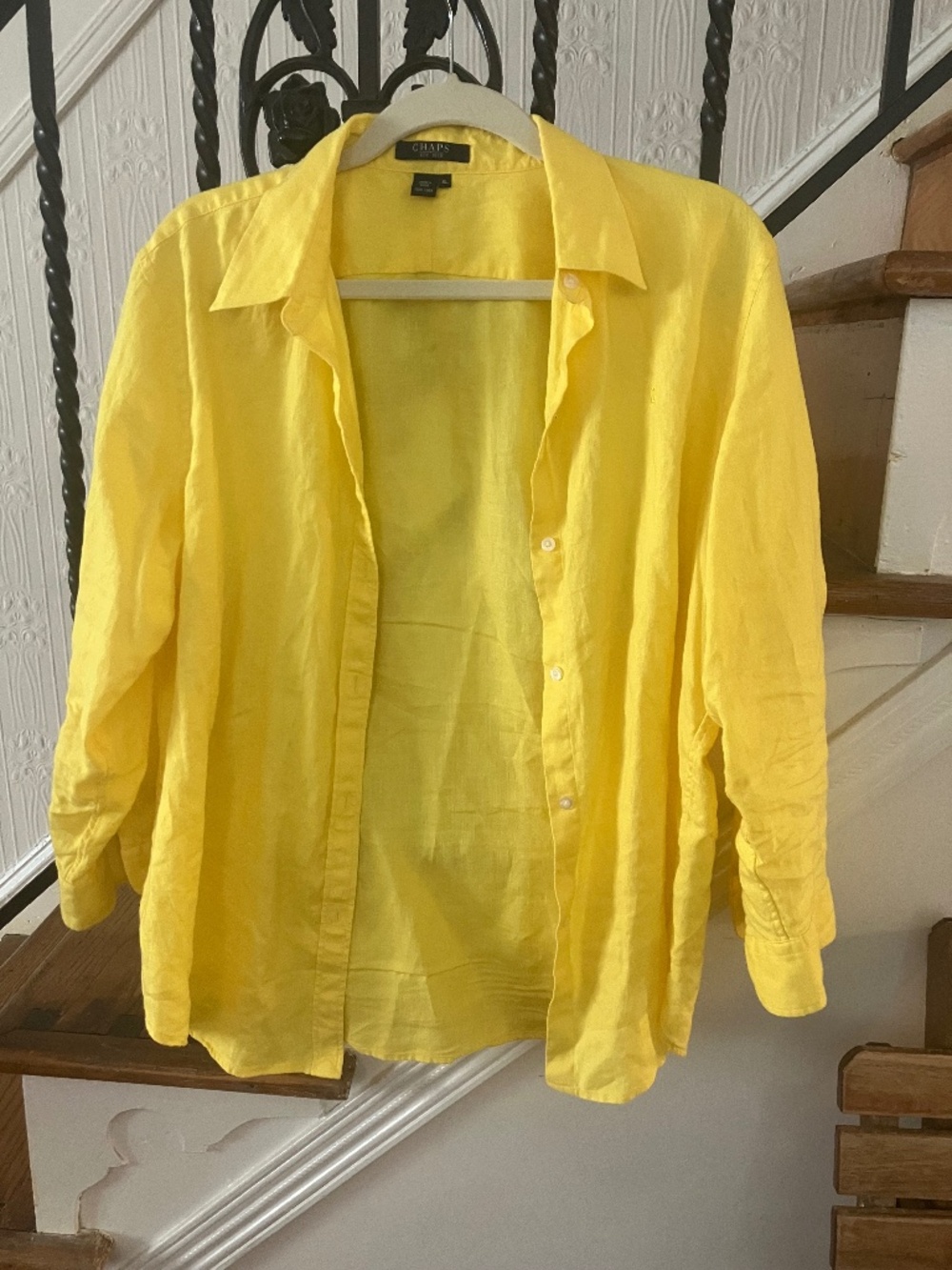 EUC Chaps 100% Linen size XL yellow button shirt top